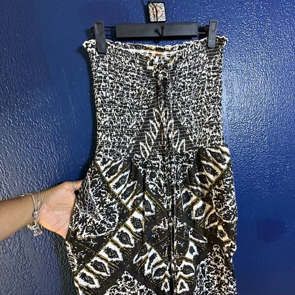 Free People Boho Smocked Strapless Jumpsuit Cropped Balloon LegS Aztec M Casual - Picture 7 of 11